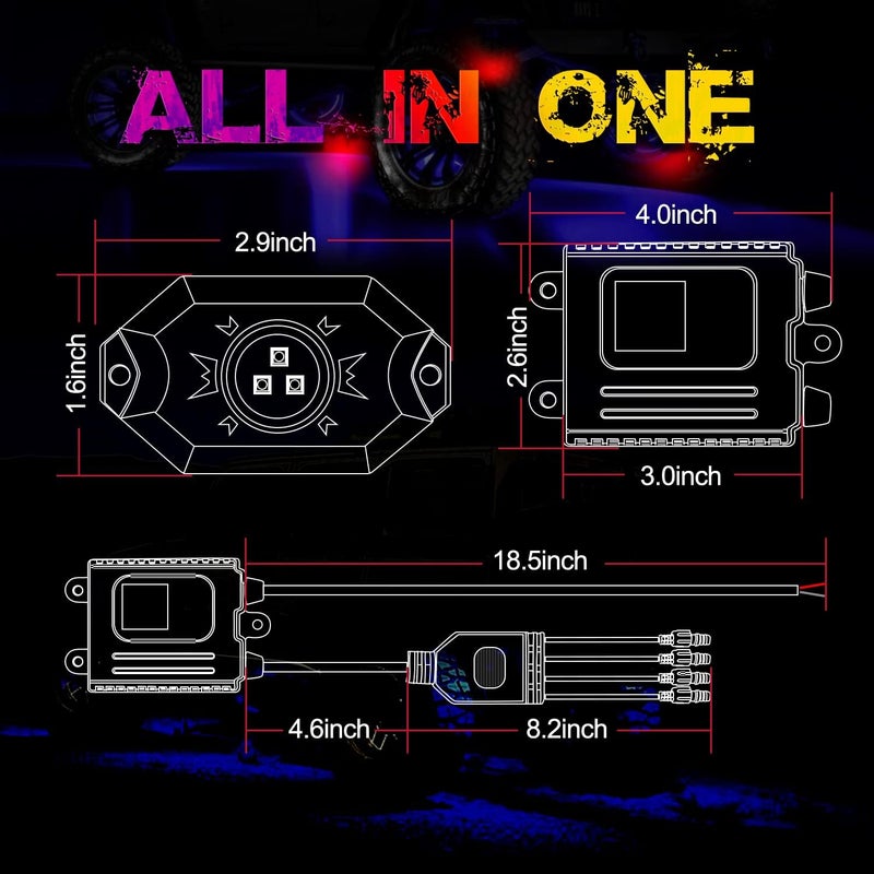 OFFROADTOWN مجموعة أضواء الصخور LED RGB OFFROADTOWN 4 بودات ضوء تحت السيارة مع تحكم عبر تطبيق بلوتوث لسيارات UTV و ATV و Polaris و Can-Am و Yamaha و Honda و Kawasaki و القوارب والدراجات النارية - Image 2